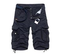 Buetory Men's Casual Cargo Hiking Shorts Elastic Waist Outdoor Comfy Workout Shorts Big&Tall Cotton Twill Summer Beach Shorts, 30, Y-blue