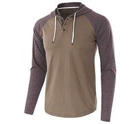 Buetory Mens Casual Lightweight Raglan Long Sleeve Active Sports Henley Jersey Hoodie Shirts Outdoor Running Baseball T-Shirts Tops Brown