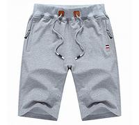 Buetory Mens Casual Shorts Loose Fit Drawstring Summer Beach Shorts Elastic Waist Stretchy Cotton Outdoor Hiking Cargo Shorts Grey