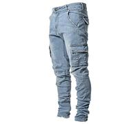 Buetory Mens Casual Slim Fit Cargo Jeans Hip Hop Cargo Joggers Pants Skinny Jean Stretch Multi-Pockets Moto Biker Denim Work Pants Comfort Flex Waist Casual Fall Men Jeans Fall Trousers(Blue,XXL)