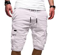 Buetory Mens Cotton Twill Cargo Shorts Relaxed Fit Outdoor Multi-Pocket Workout Hiking Short Pants Casual Military Beach Shorts(White,Large)