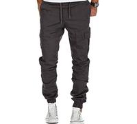 Buetory Mens Fashion Cargo Combat Work Pants Athletic Joggers Khaki Chino Trousers Stretch Drawstring Cycling Hiking Military Pants(Grey,Large)