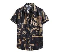 Buetory Mens Hawaiian Aloha Shirts Short Sleeve Tropical Floral Print Button Down T-Shirt Casual Holiday Summer Hippie Tops(Black ,X-Large)
