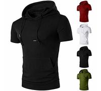 Buetory Mens Hipster Hip Hop Hoodie T-Shirts Short Sleeve Gym Hooded Workout Tops Gym Bodybuilding Fitness Casual Tee(Black,X-Large)