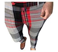 Buetory Mens Plaid Chinos Slim Fit Stretch Flat-Front Skinny Dress Pants for Work Business Tapered Leg Checkered Skinny Pants(A01-Red,X-Large)