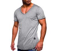 Buetory Mens V-Neck Muscle T Shirts Casual Slim Fit Gym Bodybuilding Workout Athletic Tops Fitted Hipster Longline T-Shirts(Grey,Medium)
