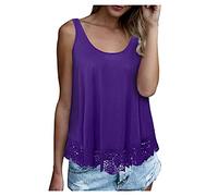 Buetory Plus Size Tank Top for Women Summer Sleeveless Crochet Lace Strappy Tops Loose Swing Lace Flowy T-Shirts Blouse(Purple,XX-Large)