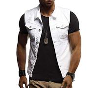Buetory Summer Denim Vests Jackets for Men Fashion Stretchy Sleeveless Slim Fit Retro Ripped Casual Jean Trucker Jacket Vest