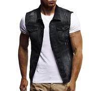 Buetory Summer Denim Vests Jackets for Men Fashion Stretchy Sleeveless Slim Fit Retro Ripped Casual Jean Trucker Jacket Vest(Black,Medium)