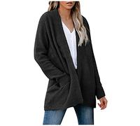 Buetory Women Long Sleeve Open Front Sweater Cardigans Lightweight Chunky Knit Draped Sweaters Jacket Outwear with Pockets(Black,X-Large)