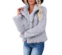 Buetory Women Luxury Winter Warm Fluffy Faux Fur Short Coat Parka Shaggy Jacket Outwear Open Front Cardigan Warm Coat Tops Grey