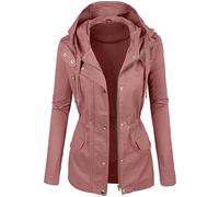 Buetory Women Oversized Military Safari Anorak Jacket Hoodies Zip Up Parka Casual Lightweight Utility Motorcycle Winter Coat(Pink,Small)