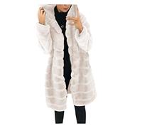 Buetory Women Winter Coat Fluffy Faux Fur Hood Warm Thicken Casual Plus Size Shearling Shaggy Oversized Coat Jacket for Warm Beige