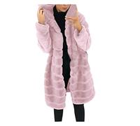 Buetory Women Winter Coat Fluffy Faux Fur Hood Warm Thicken Casual Plus Size Shearling Shaggy Oversized Coat Jacket for Warm Pink