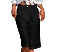 Buetory Women's Casual Bermuda Shorts Athletic Knee Length Elastic Waist Running Workout Cotton Linen Jersey Lounge Shorts with Pockets(Black,Large)