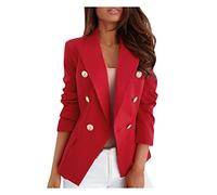 Buetory Womens Casual Blazers Open Front Long Sleeve Work Office Suit Jackets Lapel Collar Double Breasted Sport Coat Outwear(Red,Medium)