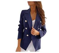 Buetory Womens Casual Blazers Open Front Long Sleeve Work Office Suit Jackets Lapel Collar Double Breasted Sport Coat Outwear(Blue,3X-Large)
