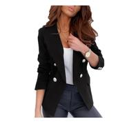 Buetory Womens Casual Blazers Open Front Long Sleeve Work Office Suit Jackets Lapel Collar Double Breasted Sport Coat Outwear(Black,Medium)