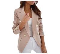 Buetory Womens Casual Blazers Open Front Long Sleeve Work Office Suit Jackets Lapel Collar Double Breasted Sport Coat Outwear(Beige,Small)