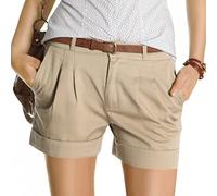 Buetory Womens Chino Bermuda Shorts Outdoors Casual Loose Fit Lounge Yoga Jersey Summer Workout Cargo Shorts(Beige,Large)