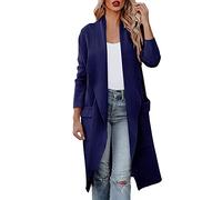 Buetory Womens Duster Trench Coat Elegant Casual Lapel Open Front Draped Wool Blend Pea Coat Outerwear Windbreaker(Blue,XX-Large)