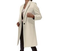 Buetory Womens Elegant Notched Collar Double Breasted Wool Blend Over Coat Classic Windproof Autumn Winter Trenchcoat Blazers(Beige,Medium)