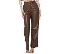 Buetory Womens Faux Leather Pants Vintage Y2k Leisure Straight Wide Leg Punk Slim Vintage Pu Pants Trousers Streetwear(Brown,Large)