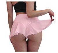 Buetory Women's High Waist Athletic Tennis Skirts Casual Ruffles Flared Mini Lingerie Skirts Pleated Skater Shorts Briefs(Pink,Medium)