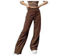 Buetory Womens High Waist Corduroy Pants Vintage Y2K Straight Leg Baggy Trousers Casual Comfy Pull On Hipster E-Girl Streetwear(Brown,3X-Large)