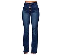 Buetory Women's High Waisted Bell Bottom Jeans Stretchy Button Closure Denim Jeggings with Pockets Classic Wide Leg Flared Jeans(Dark Blue,4X-Large)