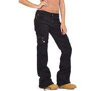 Buetory Womens High Waisted Bell Bottom Jeans Y2K E-Girl Wide Leg Cargo Pants Destoryed Ripped Denim Combat Jeans Pants(Black,X-Large)