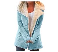 Buetory Womens Lapel Sherpa Fleece Lined Faux Suede Jacket Winter Warm Button Down Lightweight Fluffy Coat Outwear Plus Size(Blue,4X-Large)