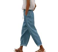 Buetory Womens Linen Trousers Short Leg Petite Summer Wide Leg Palazzo Trousers White Khaki Size L