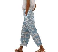 Buetory Women's Linen Trousers - White & Black, Wide Leg, Loose Fitting, Plus Size, High Waist, Drawstring, Yoga Pants