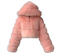 Buetory Womens Luxury Winter Warm Fluffy Faux Fur Short Coat Fleece Fuzzy Hooded Fluffy Shaggy Shearling Jacket Parka Outwear Plus Size(Pink,Medium)
