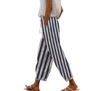 Buetory Women's Navy Linen Palazzo Pants Plus Size UK