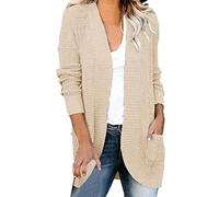 Buetory Womens Open Front Cardigans Long Sleeve Knitted Soft Sweater Loose Lightweight Cozy Slouchy Shawl Coat Outwear with Pockets(Beige,X-Large)