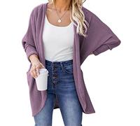 Buetory Womens Open Front Waffle Knit Sweater Cardigan Long Sleeve Oversized Lightweight Cozy Loose Chunky Knit Draped Outwear(Purple,XX-Large)
