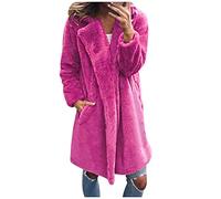 Buetory Womens Oversized Fuzzy Fleece Lapel Long Cardigan Coat Open Front Faux Fur Winter Warm Cozy Fluffy Teddy Outwear(Hot Pink,X-Large)