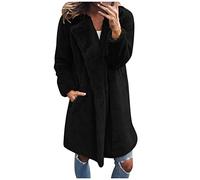 Buetory Womens Oversized Fuzzy Fleece Lapel Long Cardigan Coat Open Front Faux Fur Winter Warm Cozy Fluffy Teddy Outwear(Black,Medium)