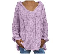 Buetory Womens Oversized Hooded Sweaters Long Sleeve Casual Lightweight Loose Chunky Knit Pullover Knit Jumper Tops S-3XL(Purple,3X-Large)