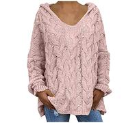 Buetory Womens Oversized Hooded Sweaters Long Sleeve Casual Lightweight Loose Chunky Knit Pullover Knit Jumper Tops S-3XL(Pink,Medium)