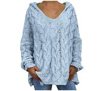 Buetory Womens Oversized Hooded Sweaters Long Sleeve Casual Lightweight Loose Chunky Knit Pullover Knit Jumper Tops S-3XL(Blue,XX-Large)