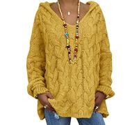Buetory Womens Oversized Hooded Sweaters Long Sleeve Casual Lightweight Loose Chunky Knit Pullover Knit Jumper Tops S-3XL Yellow