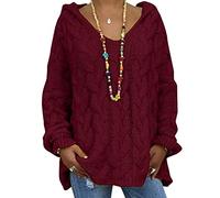 Buetory Womens Oversized Hooded Sweaters Long Sleeve Casual Lightweight Loose Chunky Knit Pullover Knit Jumper Tops S-3XL Wine