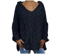 Buetory Womens Oversized Hooded Sweaters Long Sleeve Casual Lightweight Loose Chunky Knit Pullover Knit Jumper Tops S-3XL(Black,XX-Large)