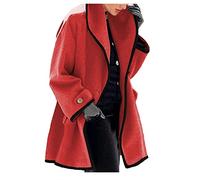 Buetory Womens Oversized Woolen Trench Coat Warm Winter Open Front Single Breasted Lapel Slim Fit Long Jacket Pea Coat Windbreaker(Red,X-Large)