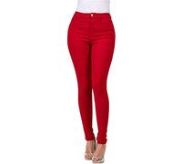 Buetory Womens Petite Stretch Jeggings with Pockets High Wasit Pull-On Stretchy Skinny Jeans Butt Lifting Denim Pencil Pants(Red,Medium)
