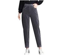 Buetory Women's Plus Size Corduroy Straight Leg Stretch Pant Leggings Winter Warm High Waist Wool Skinny Legging Sweatpants Gray