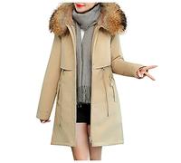 Buetory Womens Plus Size Down Coat with Fur Hood Down Parka Puffer Jacket Warm Winter Thicken Cotton Jacket Overcoat Jumper Khaki